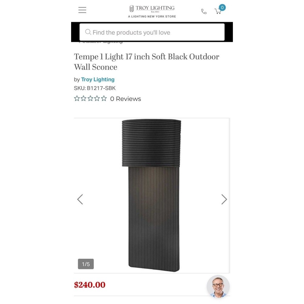 Troy Lighting Tempe 1 Light 17 inch Soft Black Outdoor Wall Sconce